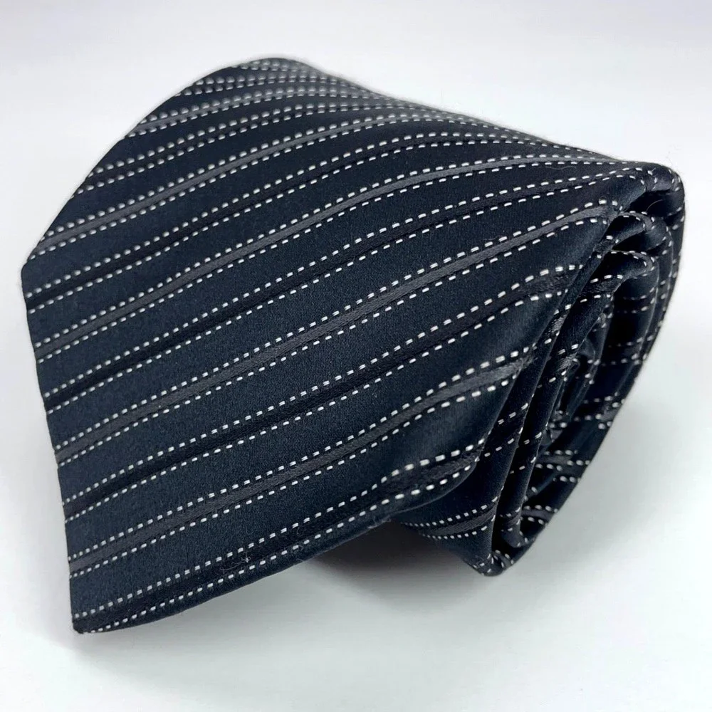DOLCE & GABBANA Black & Gray Diagonal Striped 100% Silk Necktie Made in Italy